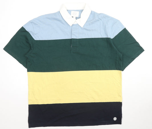 Marks and Spencer Mens Multicoloured Colourblock Cotton Polo Size M Collared Pullover