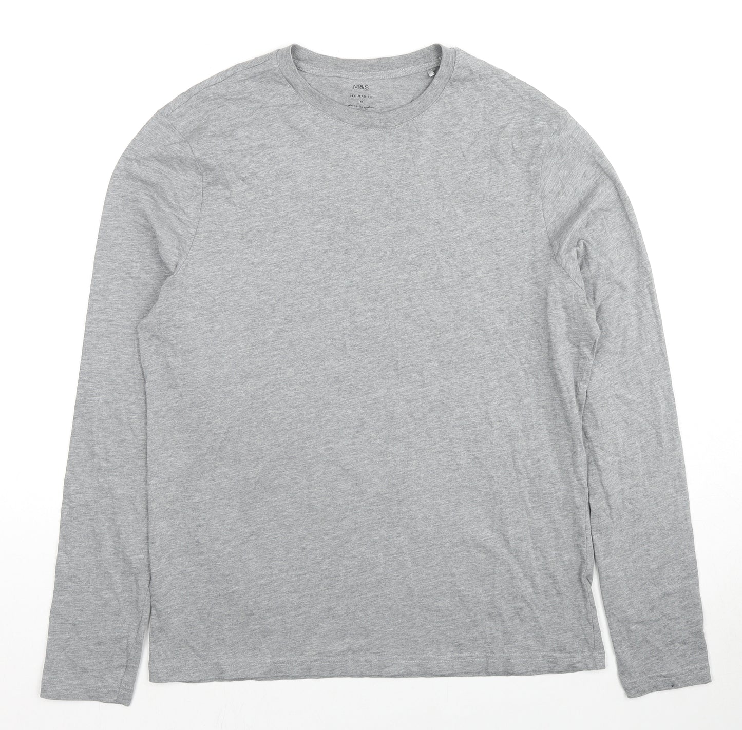 Marks and Spencer Mens Grey Polyester T-Shirt Size M Crew Neck Pullover