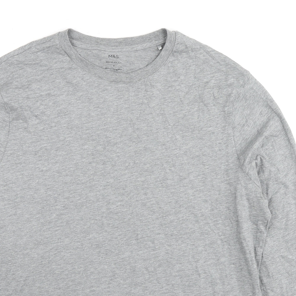 Marks and Spencer Mens Grey Polyester T-Shirt Size M Crew Neck Pullover
