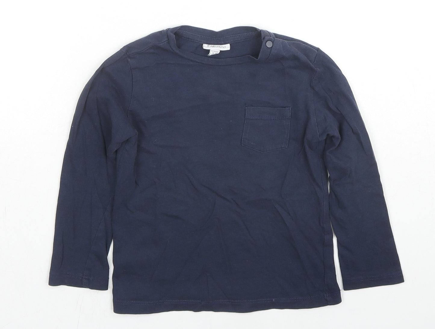 Fagottino Boys Blue Cotton Basic T-Shirt Size 2-3 Years Crew Neck Snap