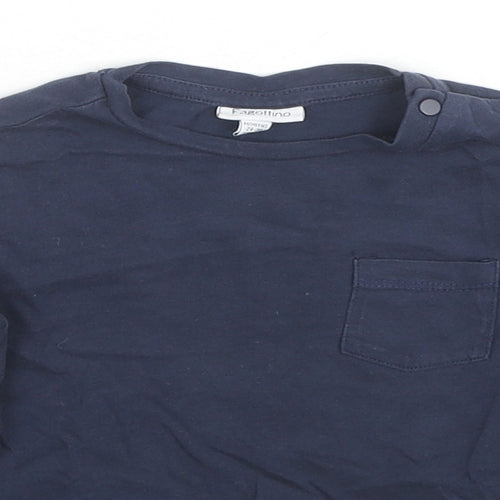 Fagottino Boys Blue Cotton Basic T-Shirt Size 2-3 Years Crew Neck Snap
