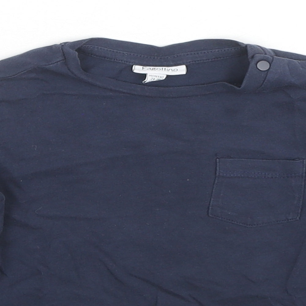 Fagottino Boys Blue Cotton Basic T-Shirt Size 2-3 Years Crew Neck Snap