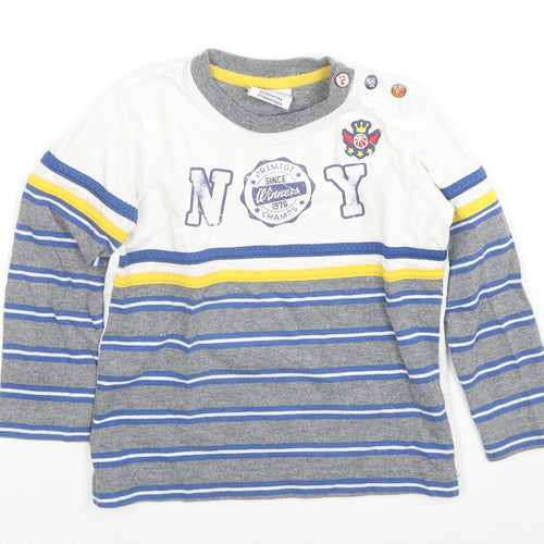 Primigi Boys Multicoloured Cotton Basic T-Shirt Size 2 Years Crew Neck Snap - Striped NY