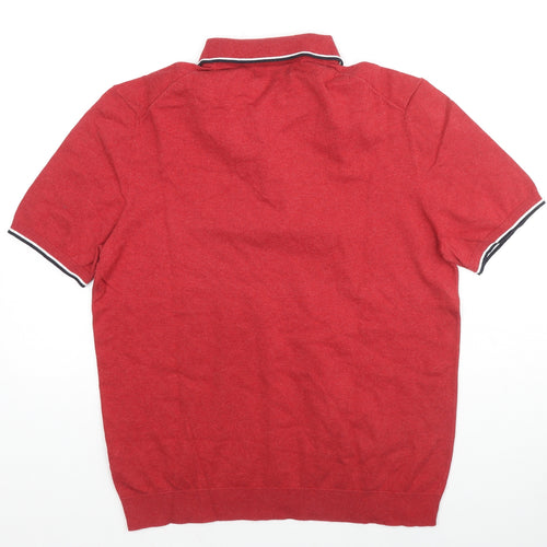 Marks and Spencer Mens Red Cotton Polo Size L Collared Button