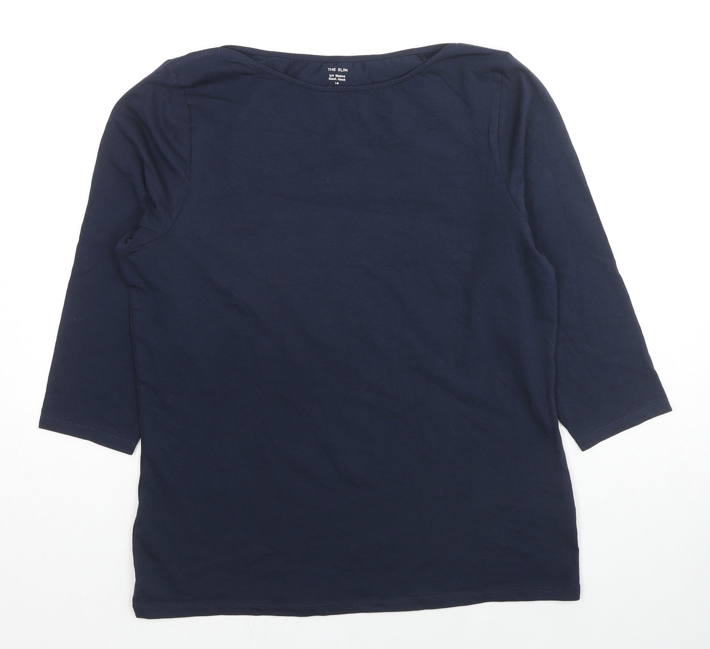 Marks and Spencer Womens Blue Cotton Basic T-Shirt Size 16 Round Neck