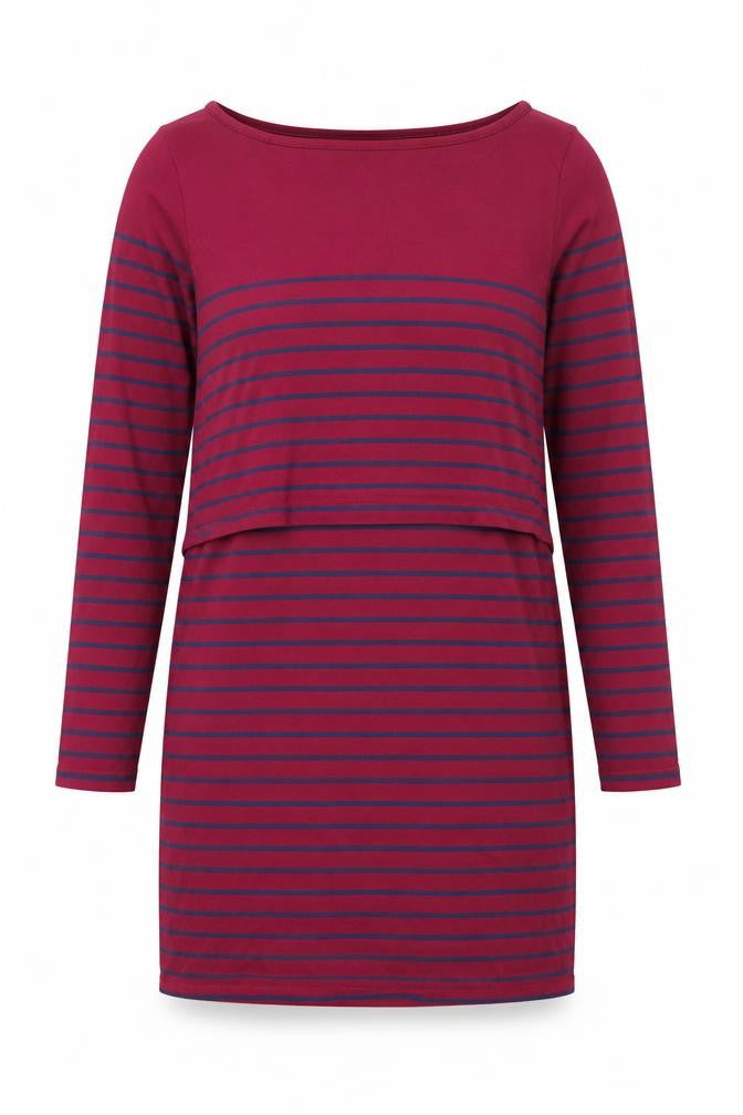 Front view of JoJo Maman Bébé women’s red striped cotton shift, size S, boat neck pullover