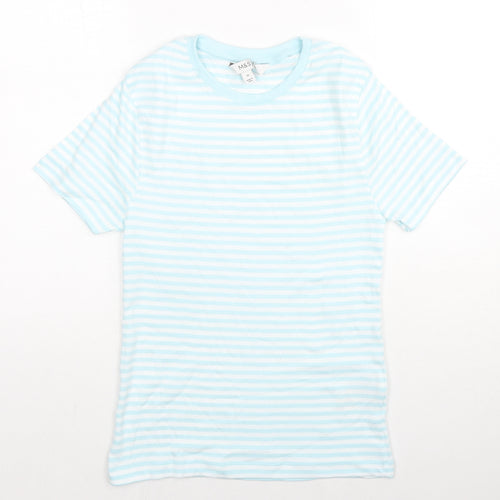 Marks and Spencer Womens Blue Striped Cotton Basic T-Shirt Size 10 Round Neck