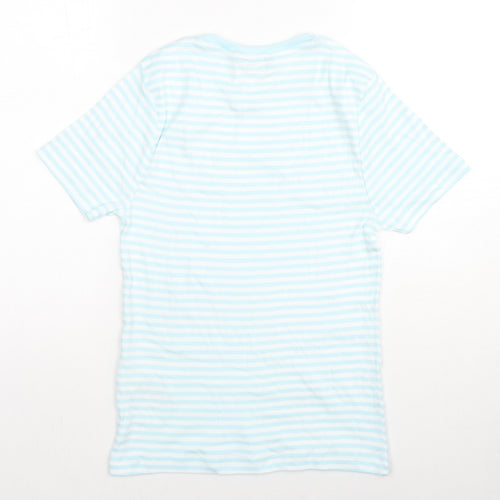 Marks and Spencer Womens Blue Striped Cotton Basic T-Shirt Size 10 Round Neck