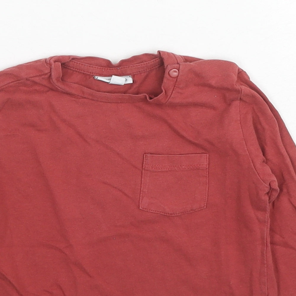 OVS Boys Brown Cotton Basic T-Shirt Size 2-3 Years Crew Neck Snap