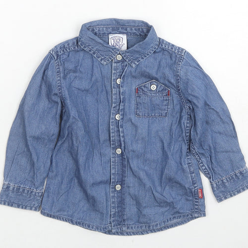 Chicco Girls Blue Cotton Basic Button-Up Size 12-18 Months Collared Snap