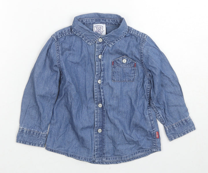 Chicco Girls Blue Cotton Basic Button-Up Size 12-18 Months Collared Snap
