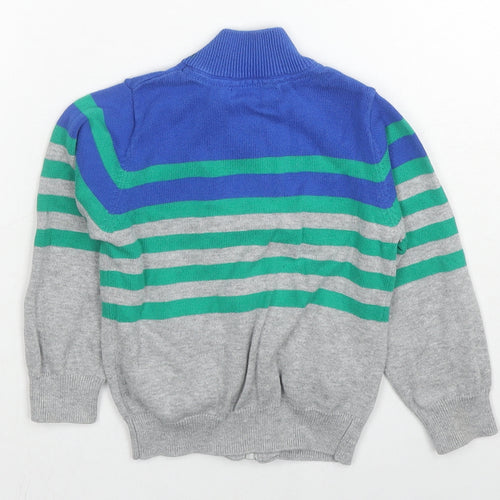 Primigi Boys Multicoloured High Neck Striped Cotton Full Zip Jumper Size 2 Years Zip - Smiley face