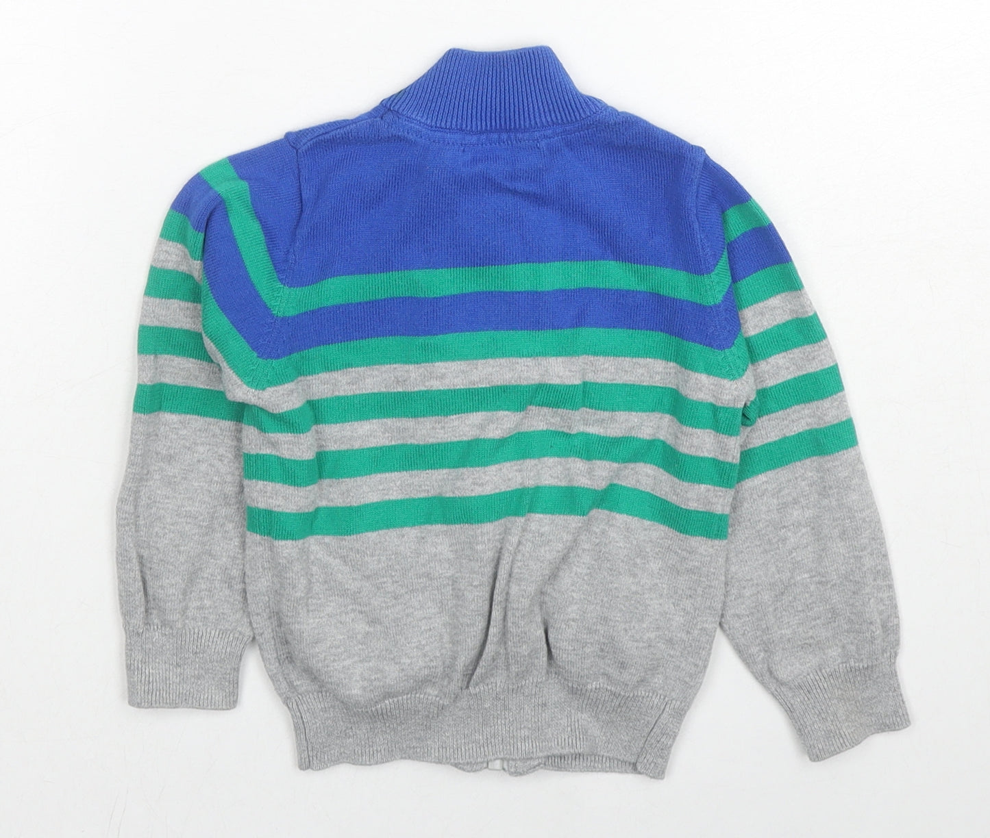 Primigi Boys Multicoloured High Neck Striped Cotton Full Zip Jumper Size 2 Years Zip - Smiley face