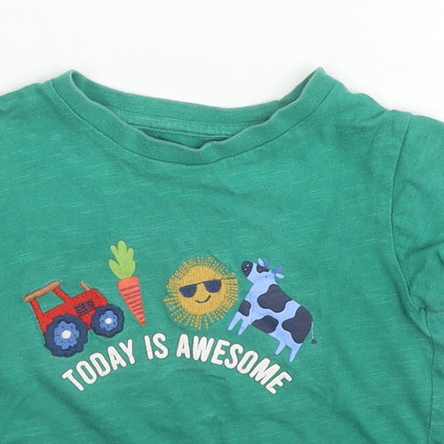 NEXT Boys Green Cotton Basic T-Shirt Size 12-18 Months Round Neck Pullover - Farm Print