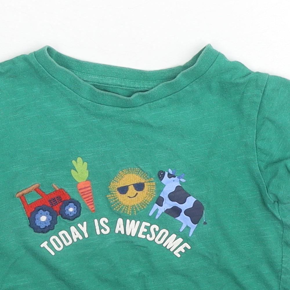 NEXT Boys Green Cotton Basic T-Shirt Size 12-18 Months Round Neck Pullover - Farm Print