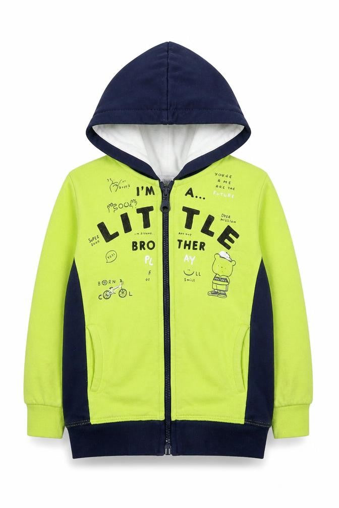 Front view of Mini Rap boys’ multicoloured cotton full zip hoodie, size 2-3, years zip