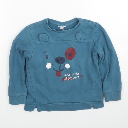 Fagottino Boys Blue Cotton Pullover Sweatshirt Size 2-3 Years Snap - Dog