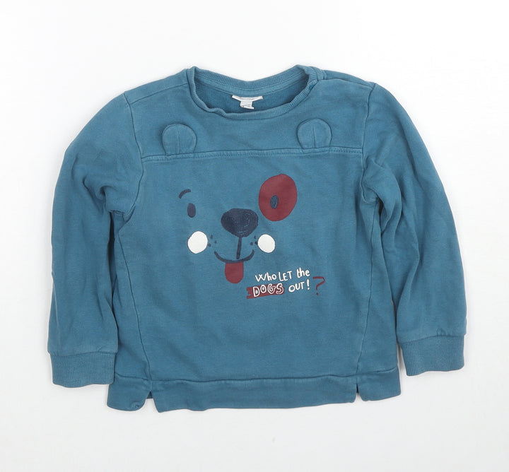 Fagottino Boys Blue Cotton Pullover Sweatshirt Size 2-3 Years Snap - Dog