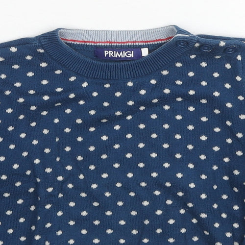 Primigi Boys Blue Crew Neck Polka Dot Cotton Pullover Jumper Size 2 Years Pullover