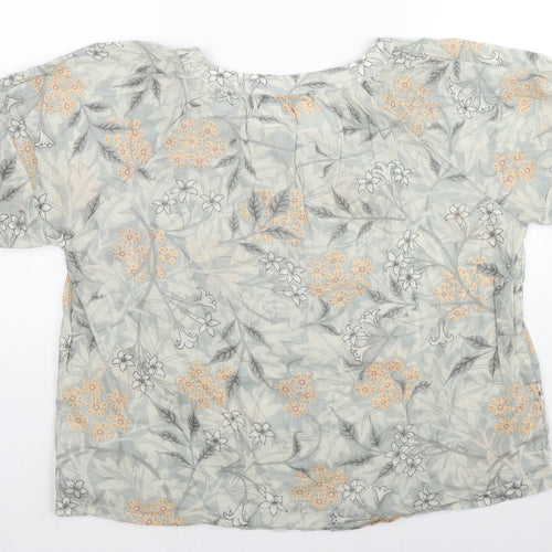 NEXT Womens Grey Floral Cotton Basic Button-Up Size 12 Round Neck