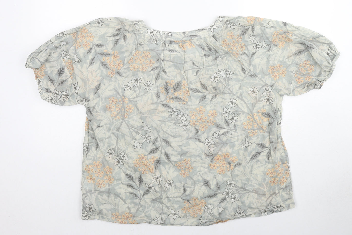 NEXT Womens Grey Floral Cotton Basic Button-Up Size 12 Round Neck