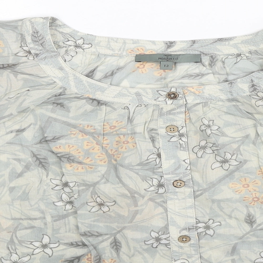 NEXT Womens Grey Floral Cotton Basic Button-Up Size 12 Round Neck
