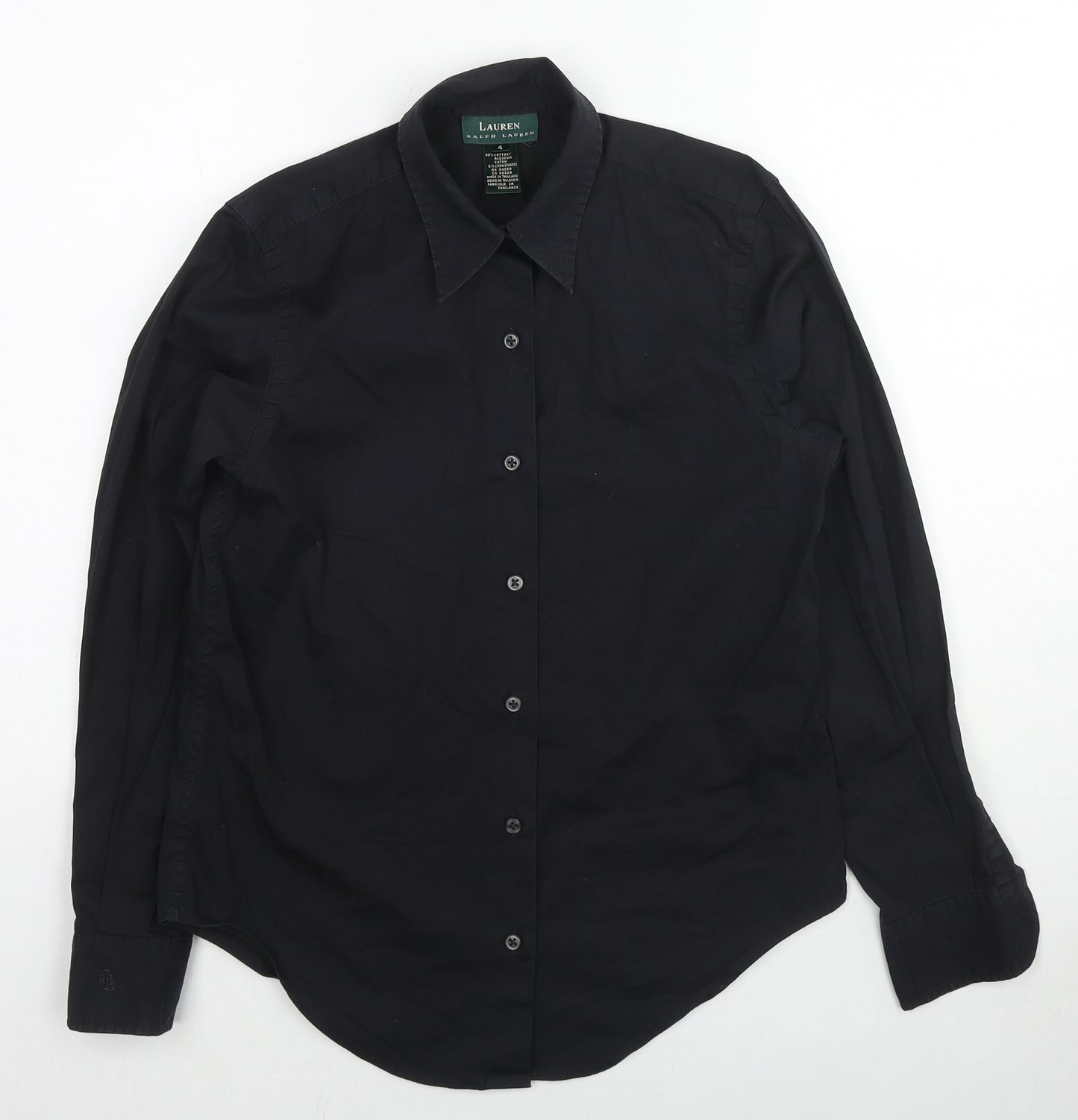 Lauren Ralph Lauren Womens Black Cotton Basic Blouse Size 12 Collared