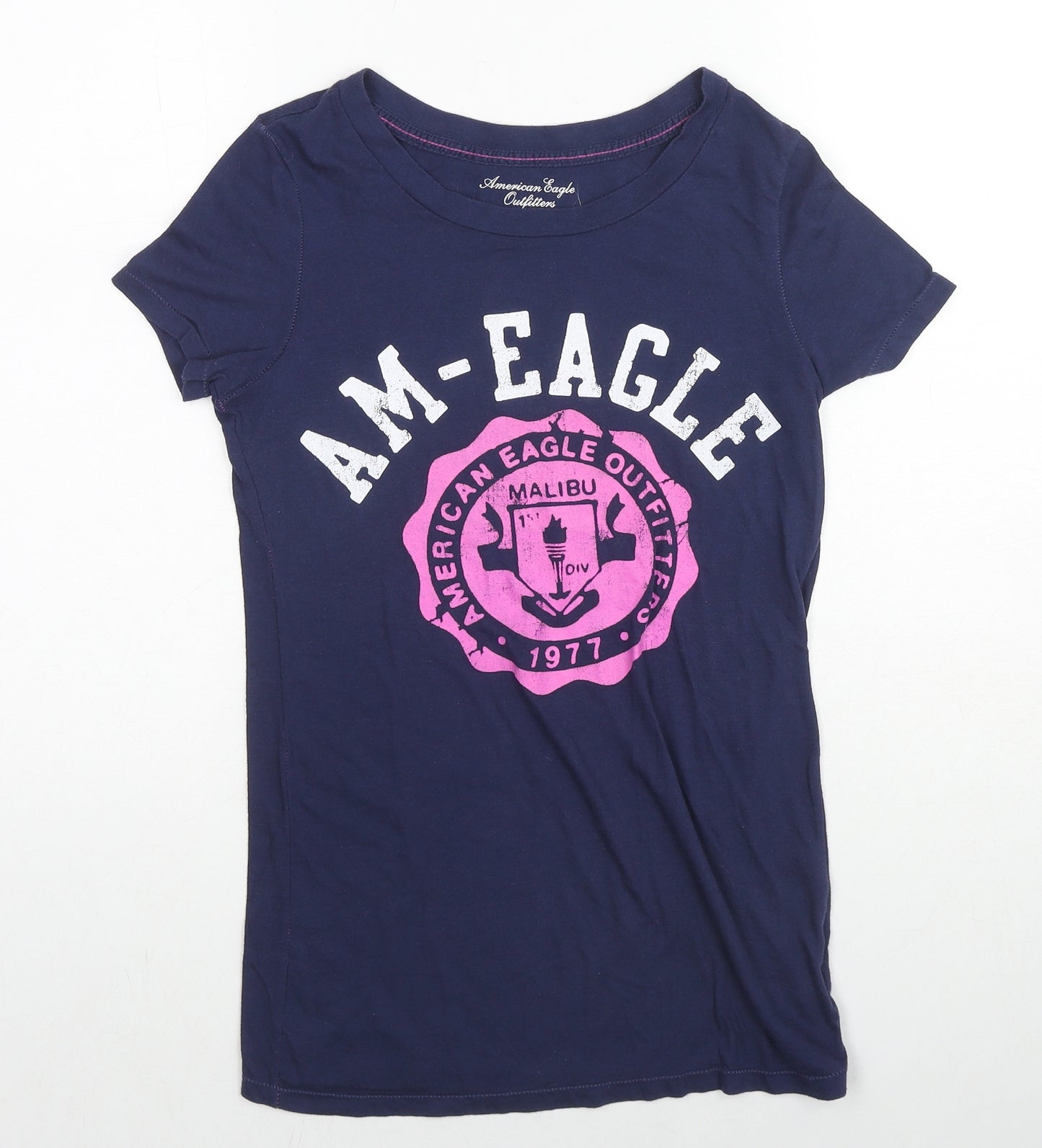 American Eagle Outfitters Womens Blue Cotton Basic T-Shirt Size S Round Neck - AM - Eagle Malibu