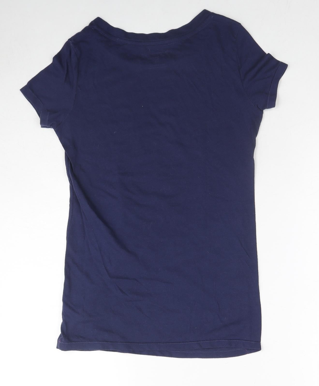 American Eagle Outfitters Womens Blue Cotton Basic T-Shirt Size S Round Neck - AM - Eagle Malibu