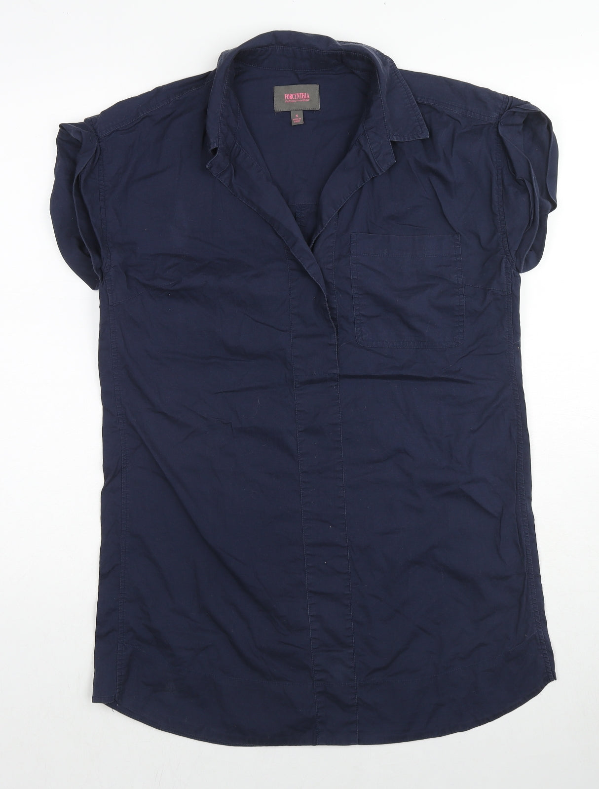 For Cynthia Womens Blue Cotton Tunic Blouse Size S Collared