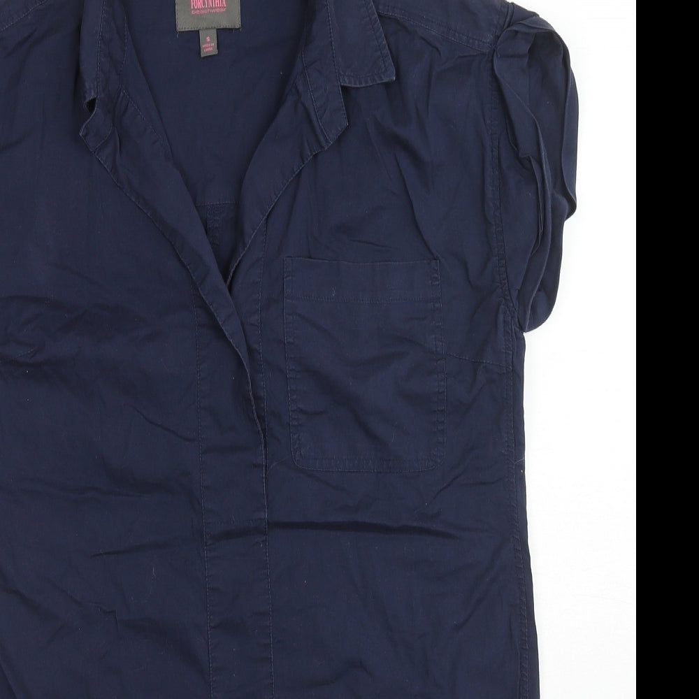 For Cynthia Womens Blue Cotton Tunic Blouse Size S Collared