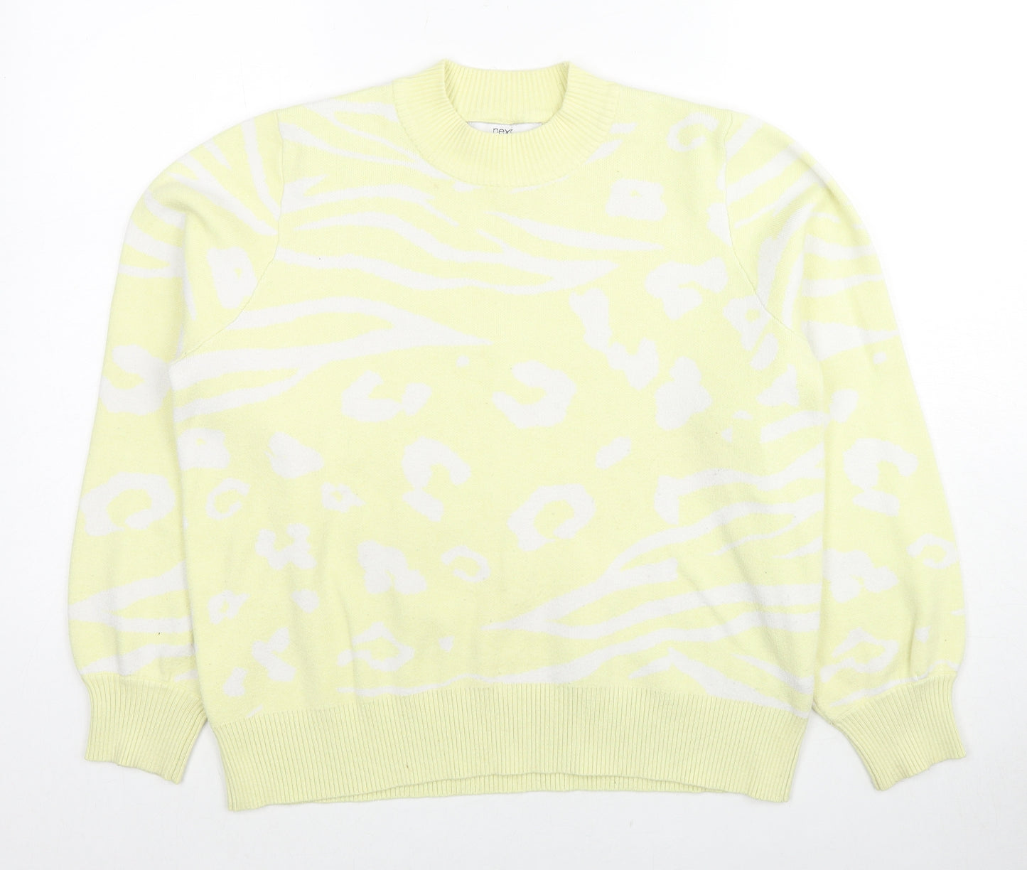 NEXT Womens Yellow Round Neck Animal Print Viscose Pullover Jumper Size 14