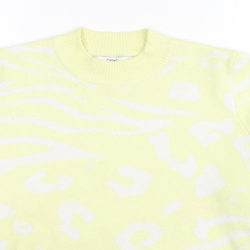 NEXT Womens Yellow Round Neck Animal Print Viscose Pullover Jumper Size 14