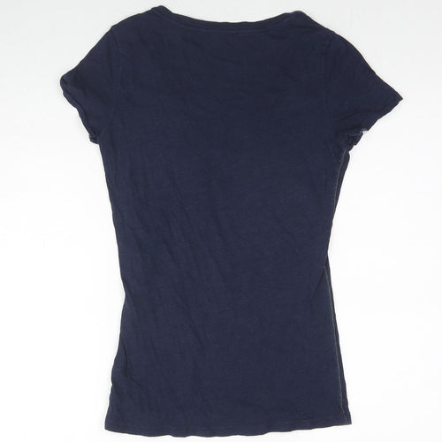American Eagle Outfitters Womens Blue Cotton Basic T-Shirt Size M V-Neck - New York