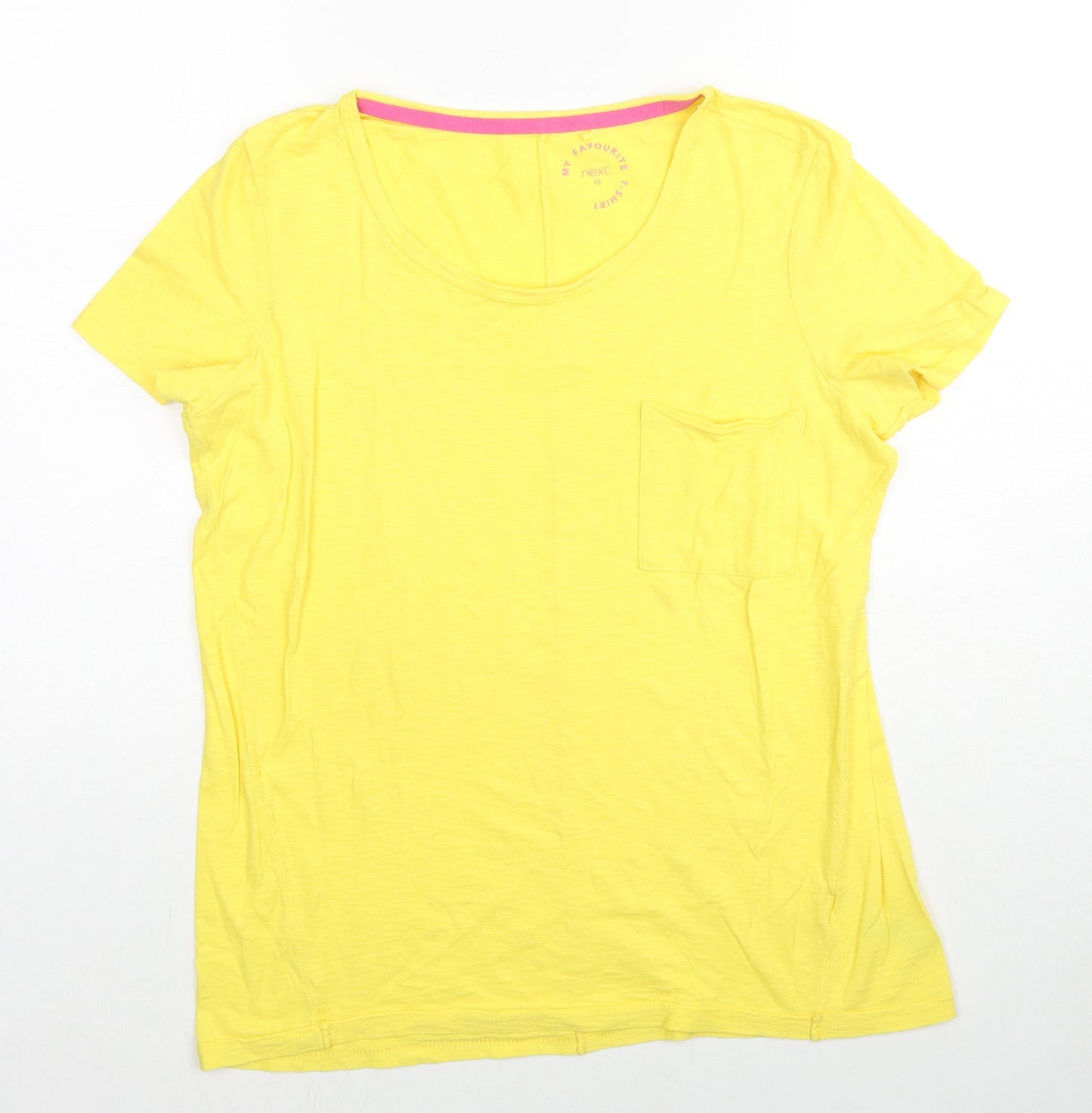 NEXT Womens Yellow Cotton Basic T-Shirt Size 10 Round Neck - Pocket