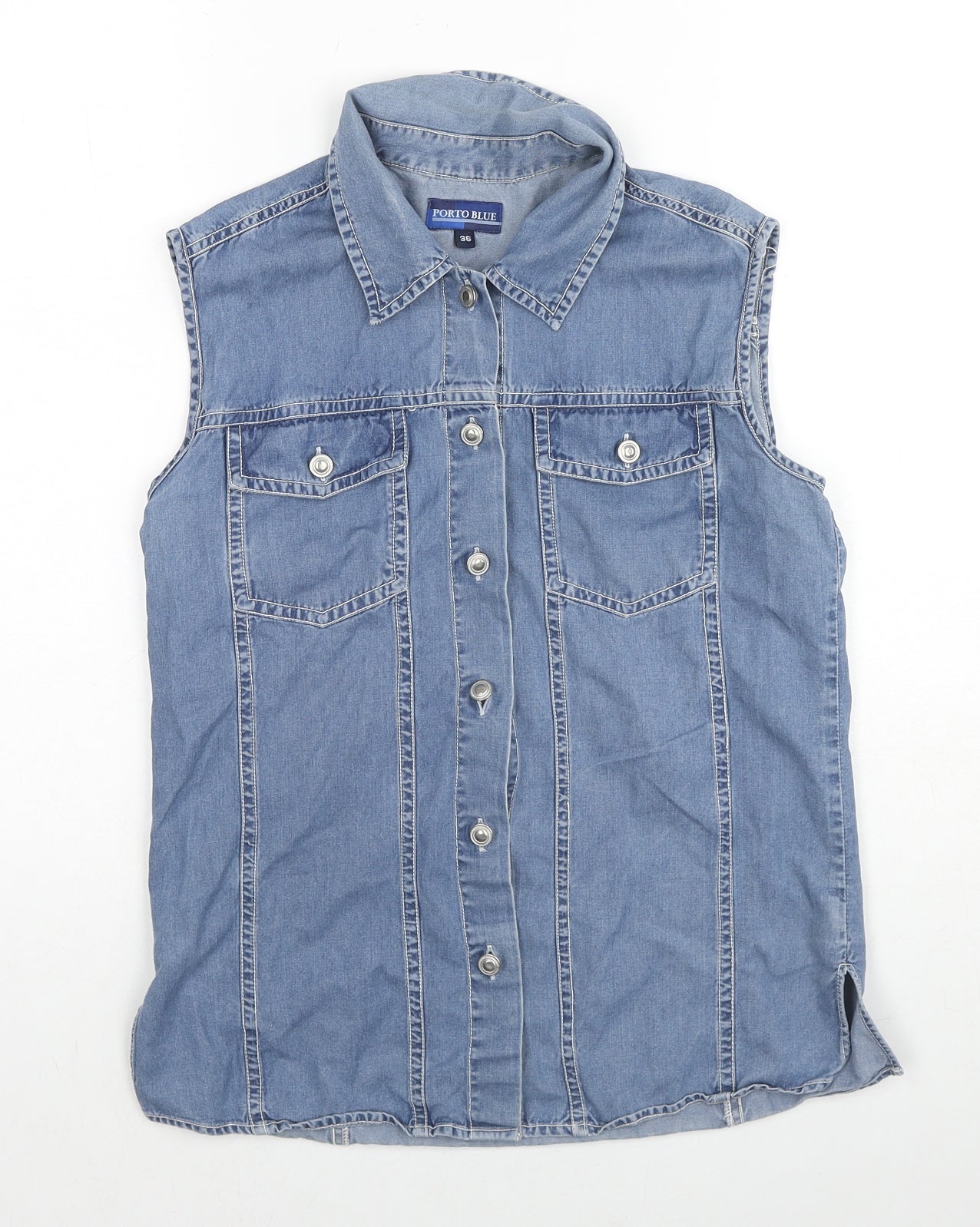 Porto Blue Womens Blue Cotton Basic Button-Up Size 8 Collared