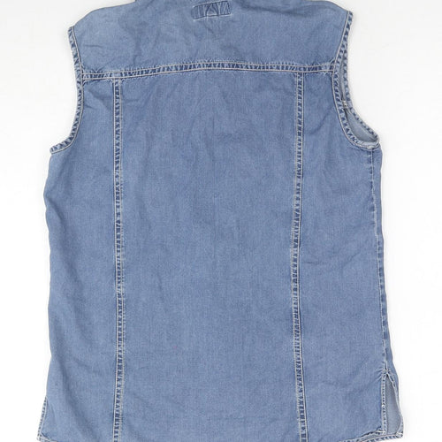 Porto Blue Womens Blue Cotton Basic Button-Up Size 8 Collared