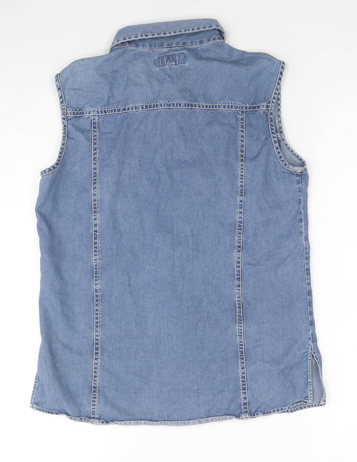 Porto Blue Womens Blue Cotton Basic Button-Up Size 8 Collared