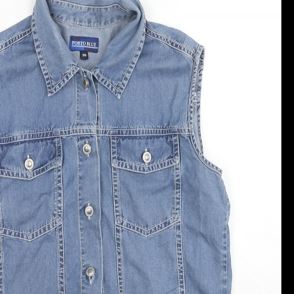 Porto Blue Womens Blue Cotton Basic Button-Up Size 8 Collared