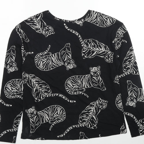 Marks and Spencer Womens Black Geometric Cotton Basic T-Shirt Size S Crew Neck - Tiger Print