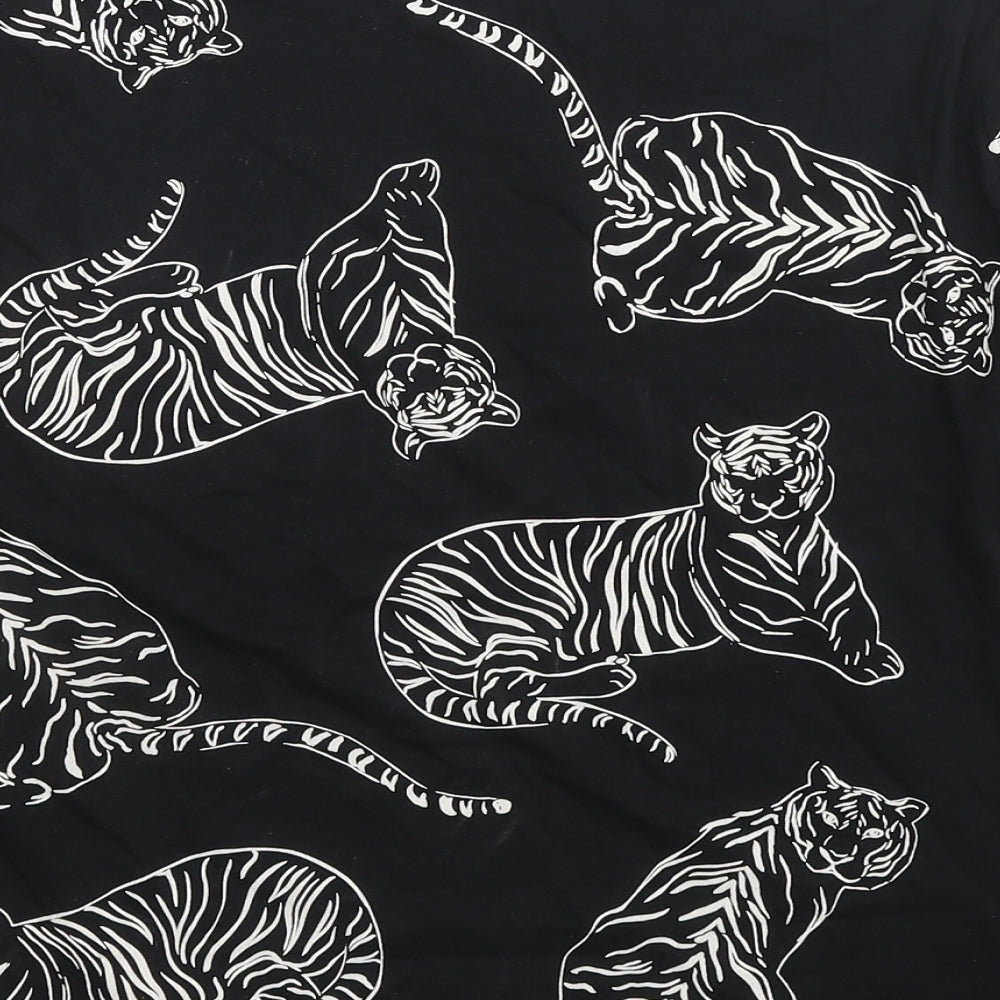 Marks and Spencer Womens Black Geometric Cotton Basic T-Shirt Size S Crew Neck - Tiger Print