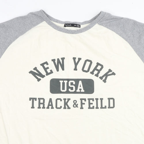 SPLASH Mens Ivory Colourblock Cotton T-Shirt Size 2XL Crew Neck - New York USA Track & Feild