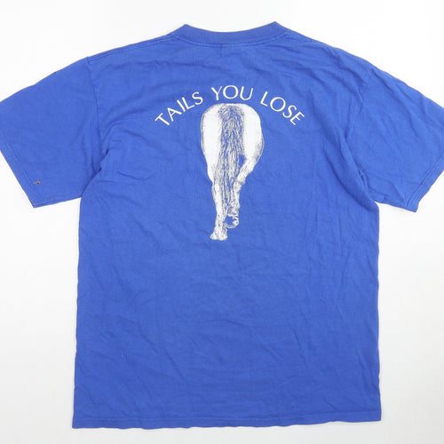 Gildan Mens Blue Cotton T-Shirt Size M Crew Neck - Heads I win tails you lose