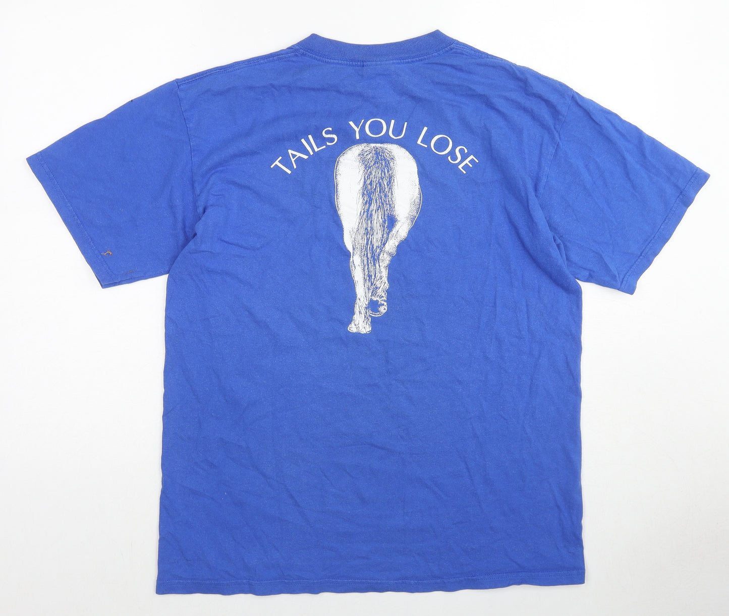 Gildan Mens Blue Cotton T-Shirt Size M Crew Neck - Heads I win tails you lose