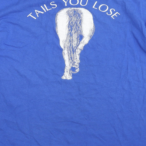 Gildan Mens Blue Cotton T-Shirt Size M Crew Neck - Heads I win tails you lose
