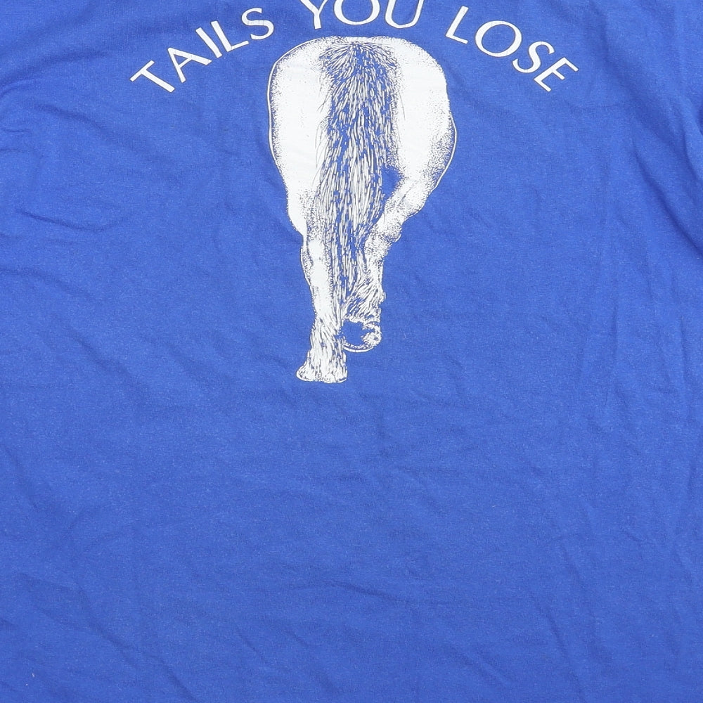 Gildan Mens Blue Cotton T-Shirt Size M Crew Neck - Heads I win tails you lose