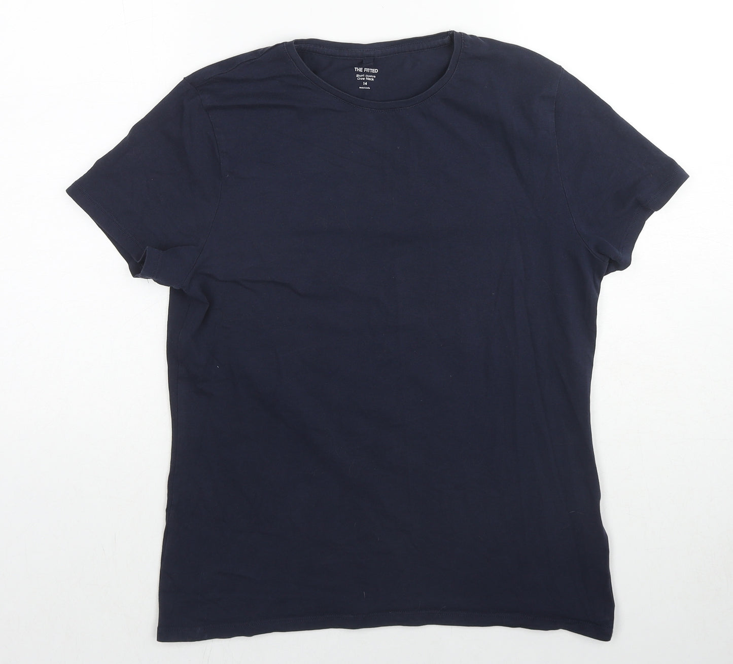 Marks and Spencer Womens Blue Cotton Basic T-Shirt Size 14 Round Neck