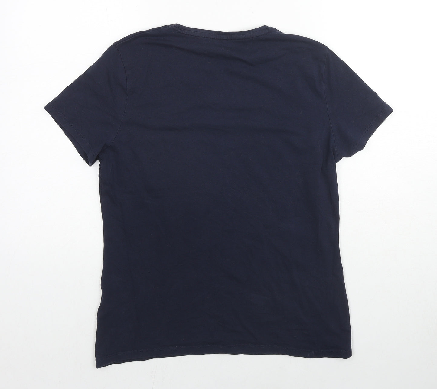 Marks and Spencer Womens Blue Cotton Basic T-Shirt Size 14 Round Neck