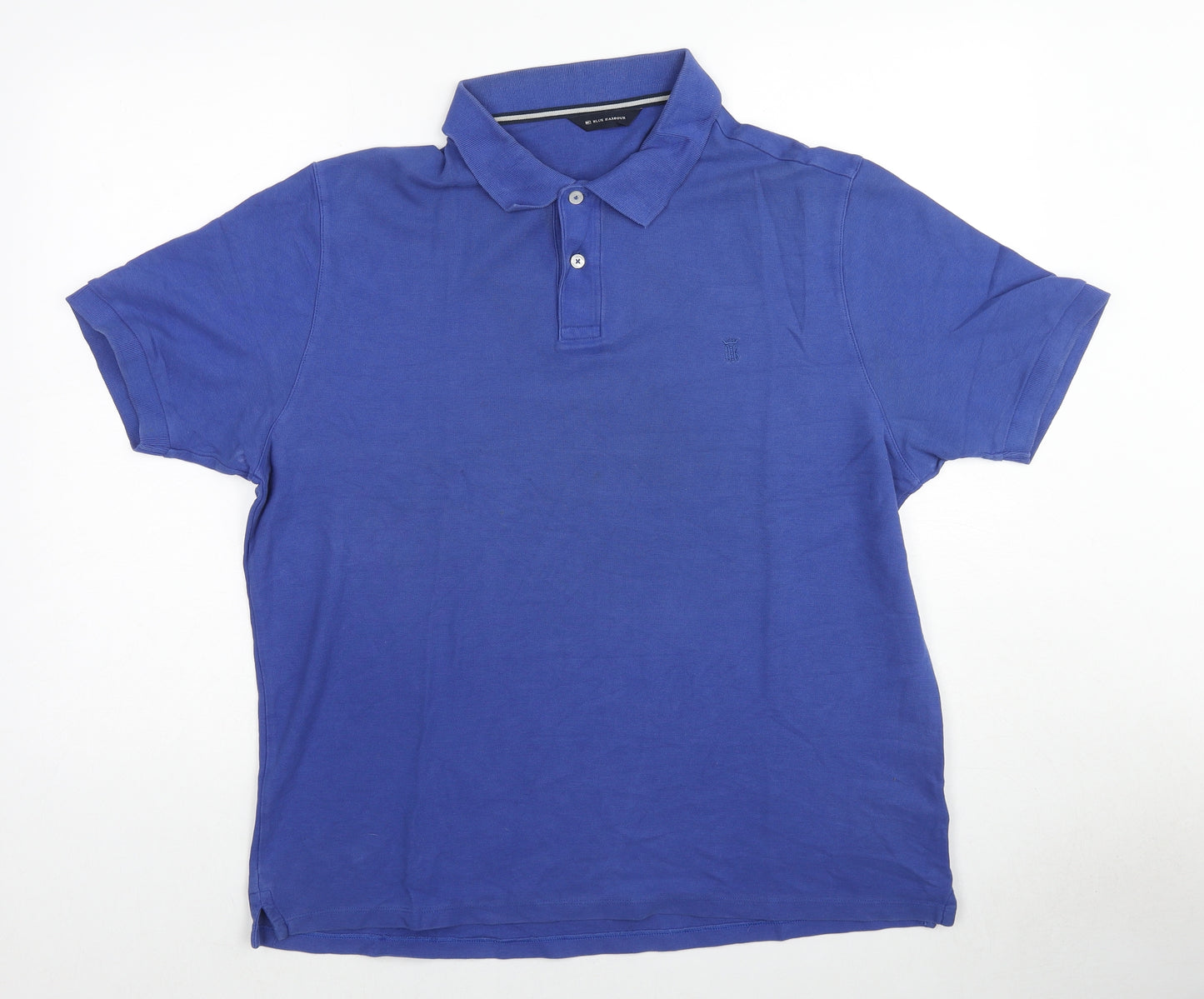 Blue Harbour Mens Blue Cotton Polo Size XL Collared Button