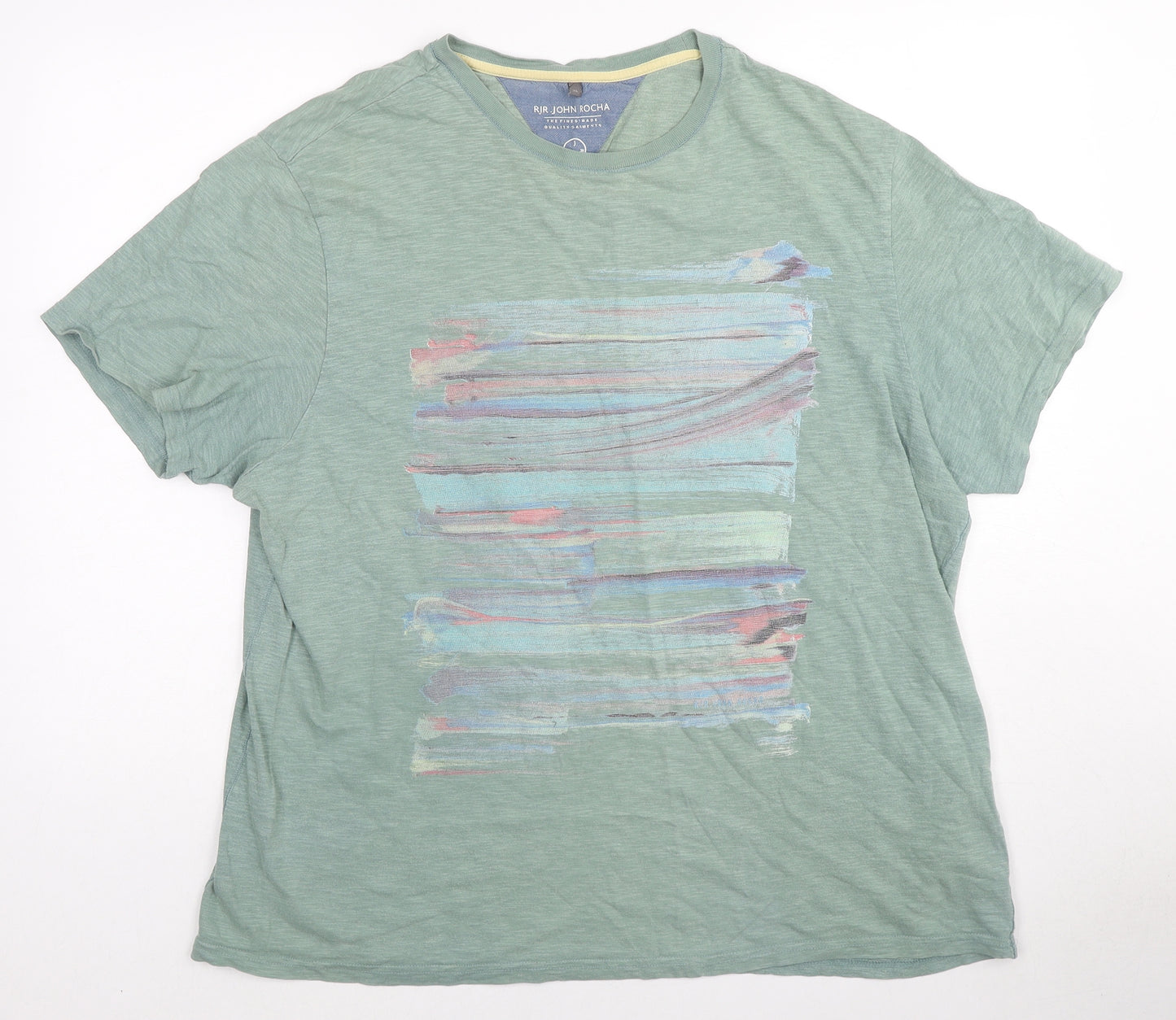 RJR.John Rocha Mens Green Cotton T-Shirt Size XL Crew Neck